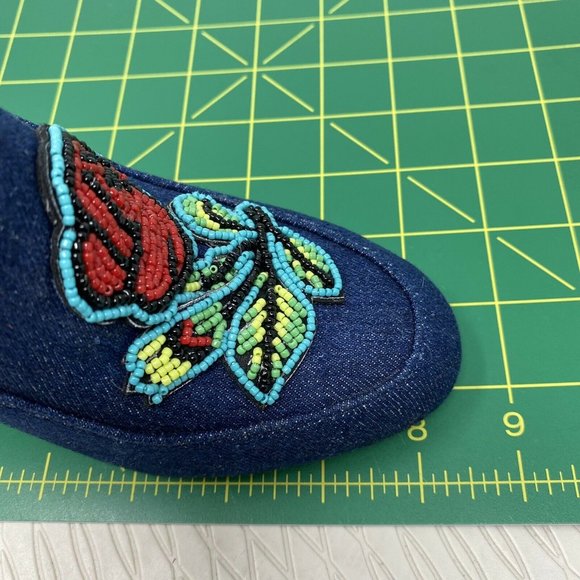 Ana Sui INC Heels 6 Denim Floral Mules Slip On Shoes Blue Beaded Pumps - Picture 10 of 12